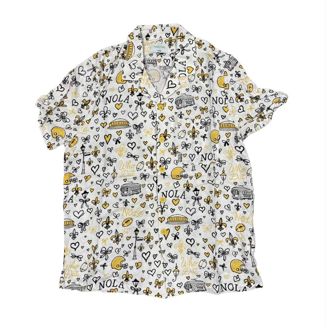 Who Dat Icons Beige Button Down