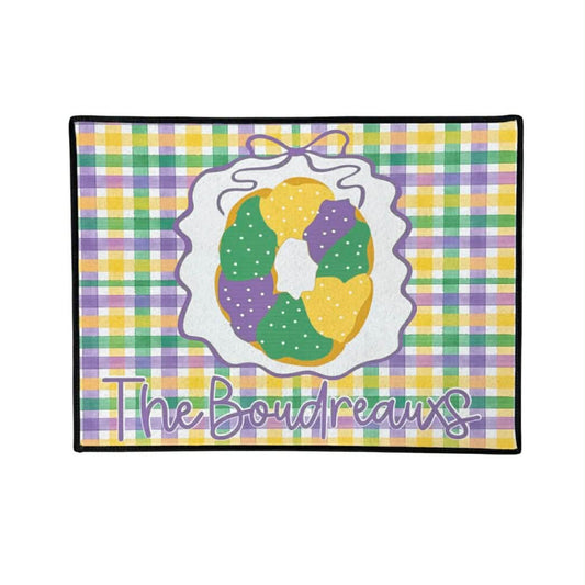 Custom Mardi Gras Plaid Door Mat