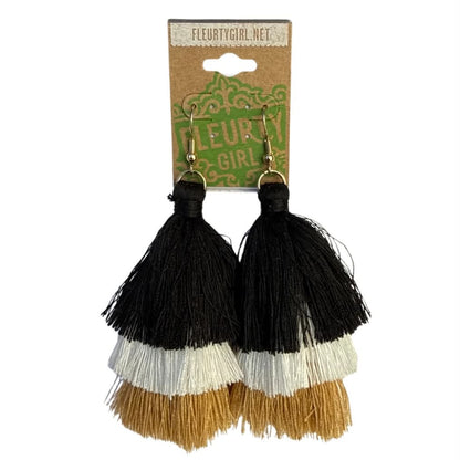 Black & Gold Triple Tassel Earrings