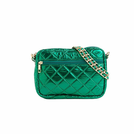 Quilted Metallic Crossbody Bag, Green