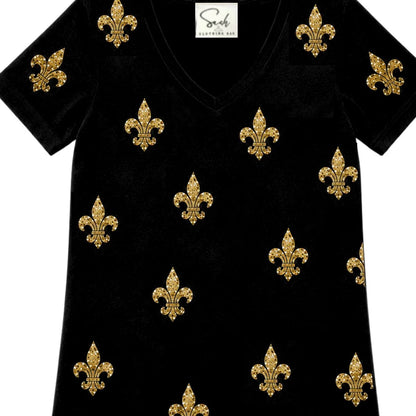 Sequin Fleur de Lis Tee, Black