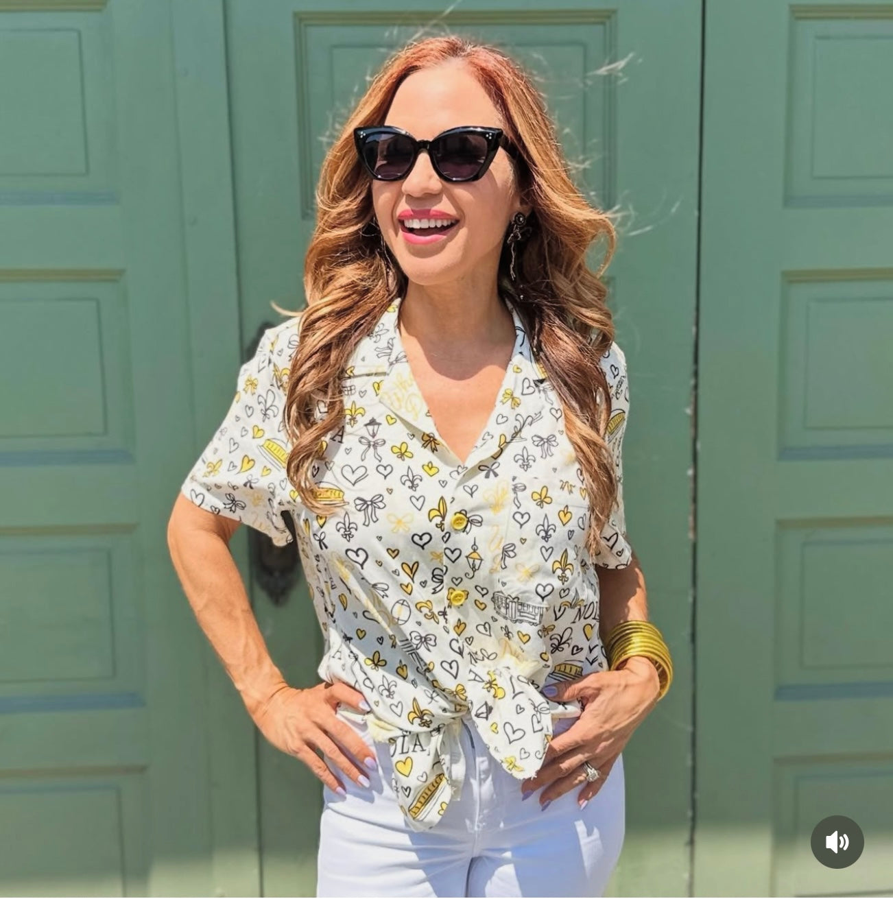 Who Dat Icons Beige Button Down