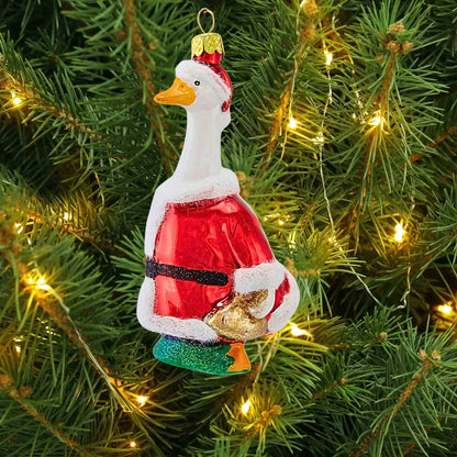 Porch Goose Santa Ornament