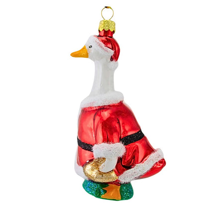 Porch Goose Santa Ornament