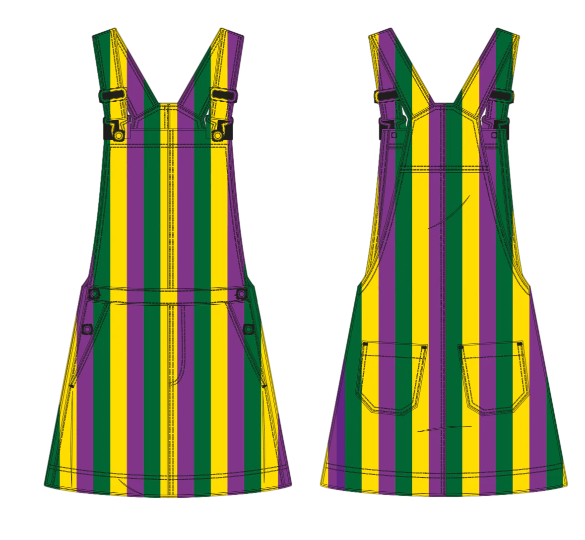 Mardi Gras Striped Overall Dress