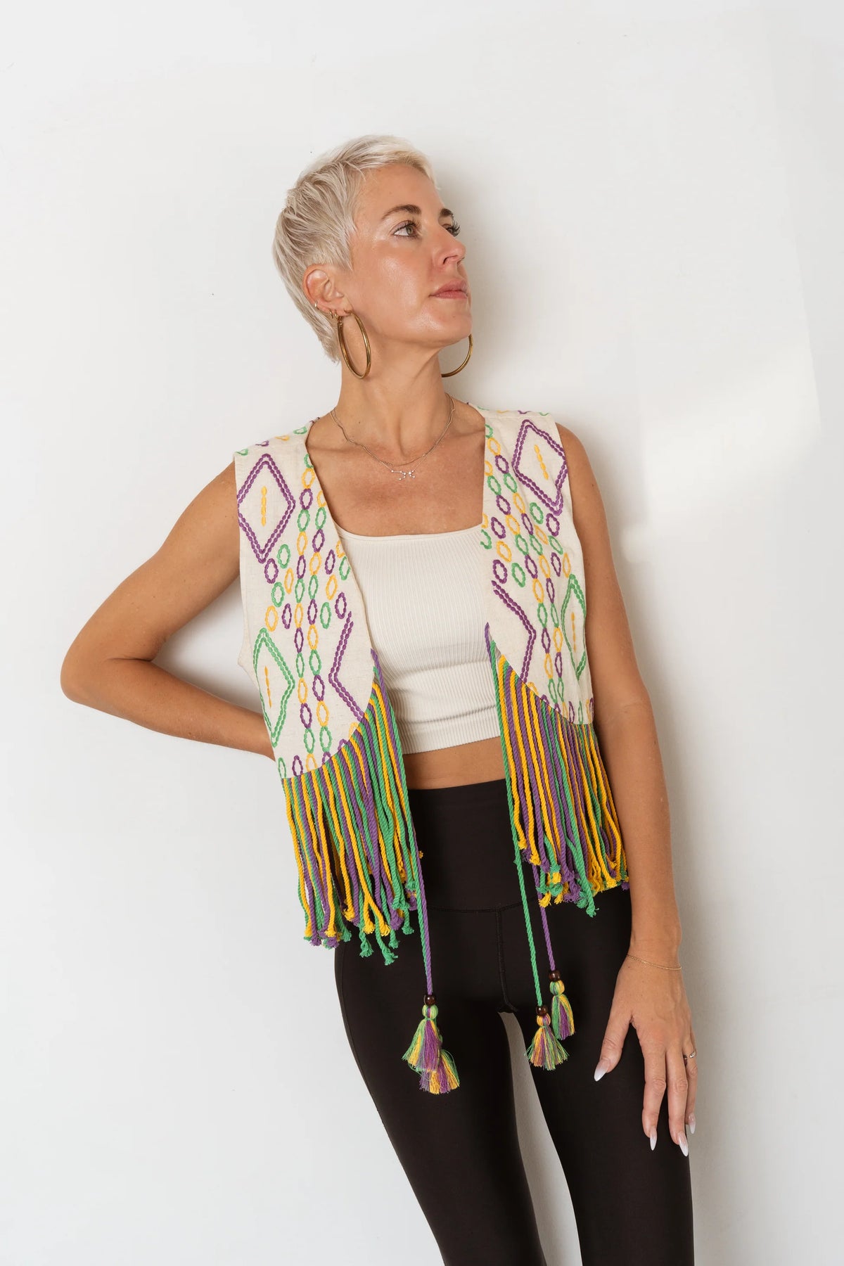 Mardi Gras Fringe Embroidered Vest