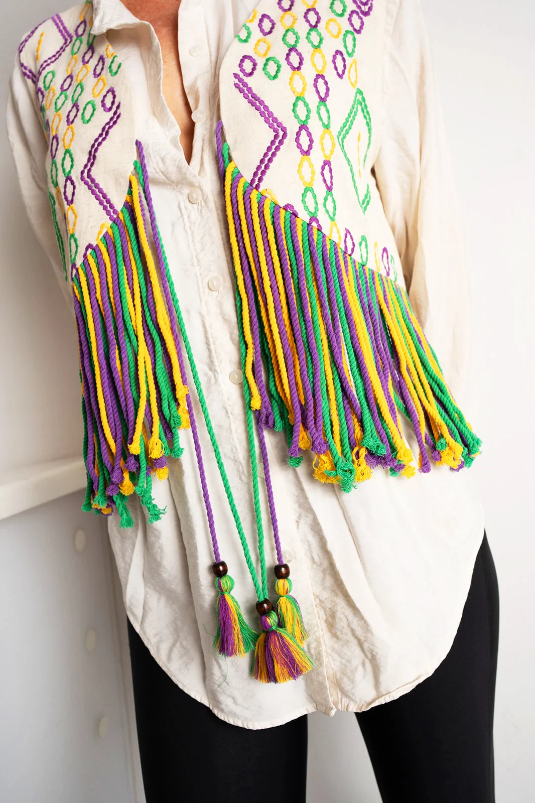 Mardi Gras Fringe Embroidered Vest