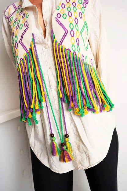 Mardi Gras Fringe Embroidered Vest