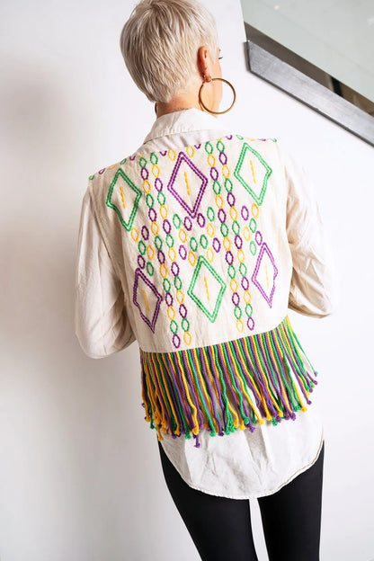 Mardi Gras Fringe Embroidered Vest