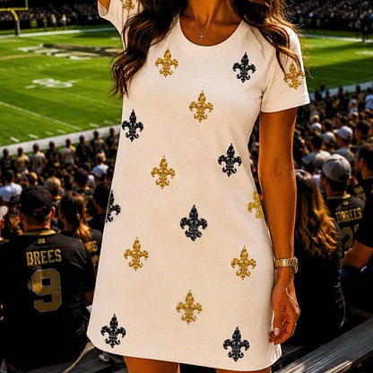 Black & Gold Sequin Fleur de Lis Dress