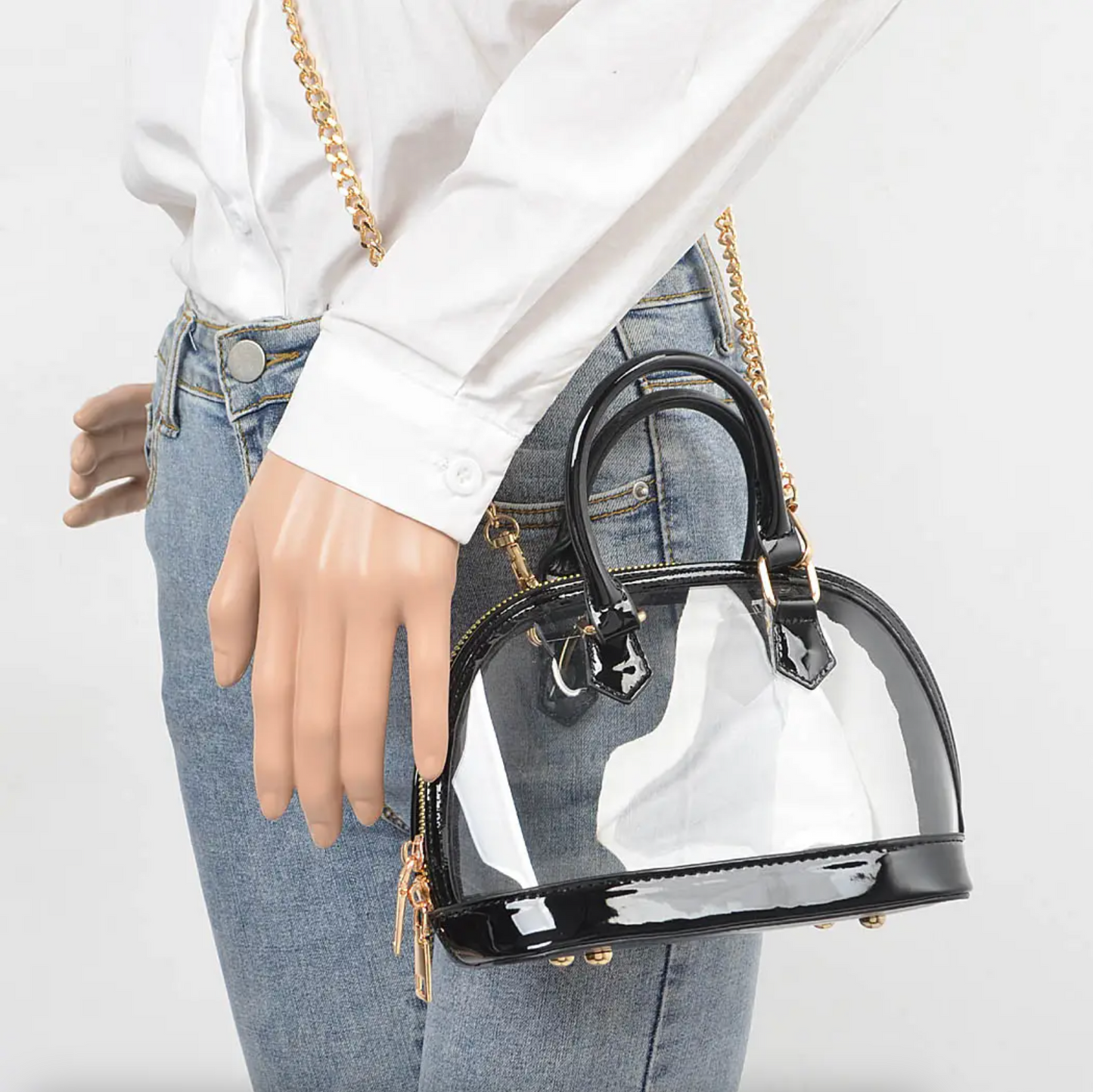 Black Trim Handle Clear Purse