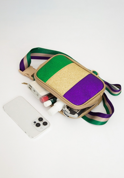 Mardi Gras Sparkle Stripe Belt Bag