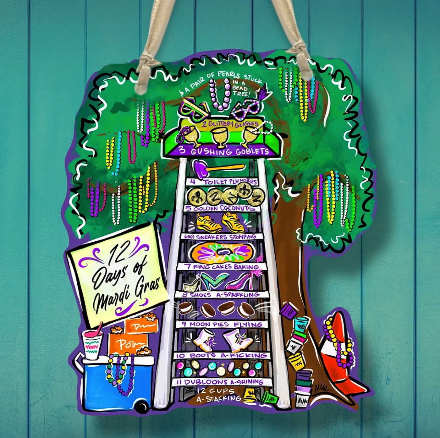 12 Days of Mardi Gras Tree Door Hanger