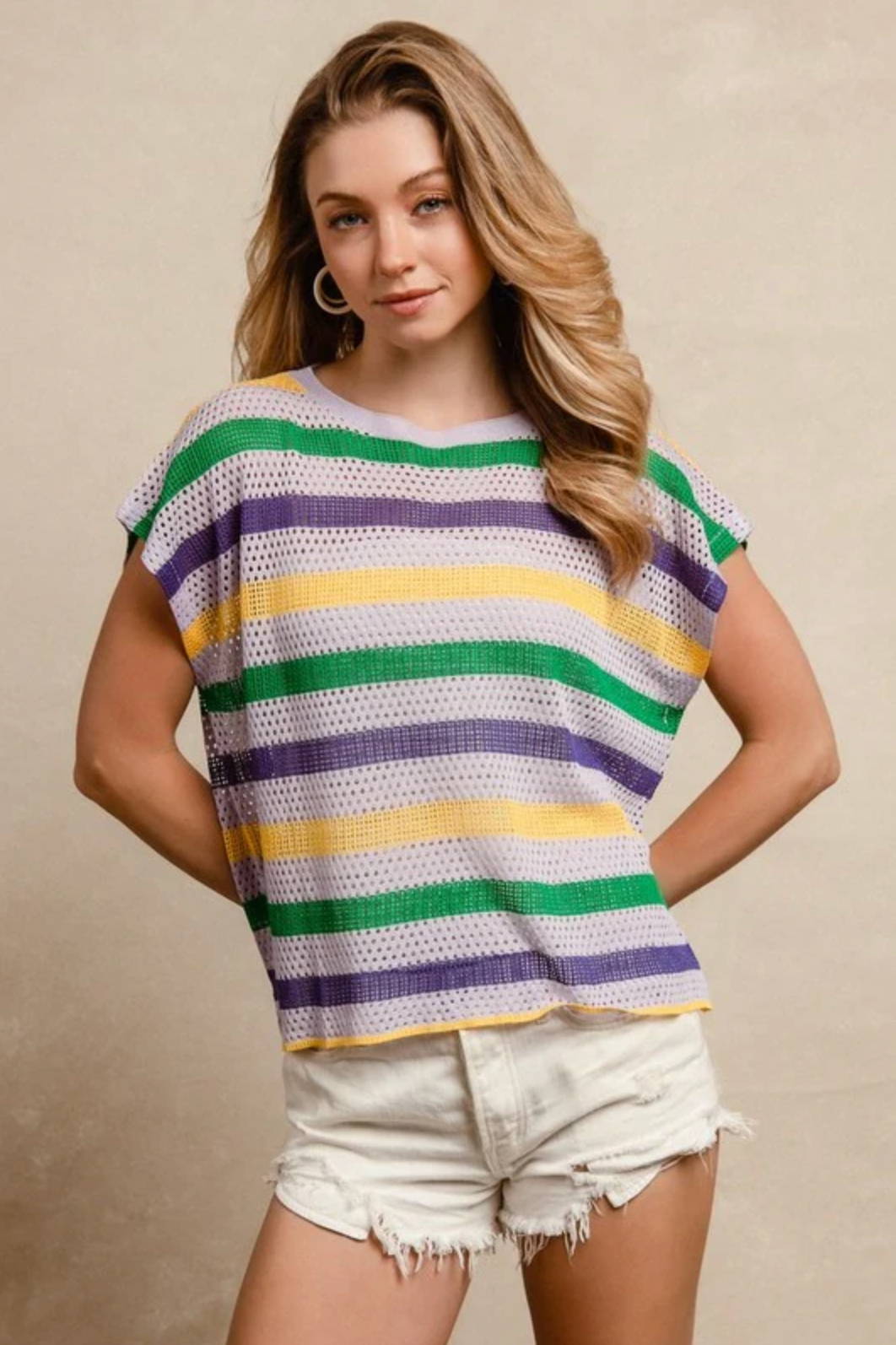 Mardi Gras Lavender Stripe Knit Top