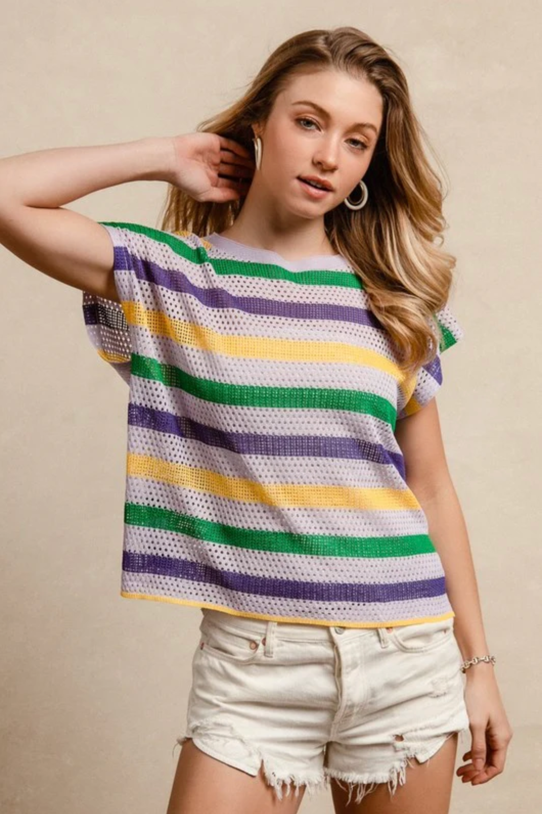 Mardi Gras Lavender Stripe Knit Top