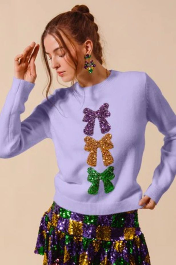 Mardi Gras Sequin Coquette Sweater