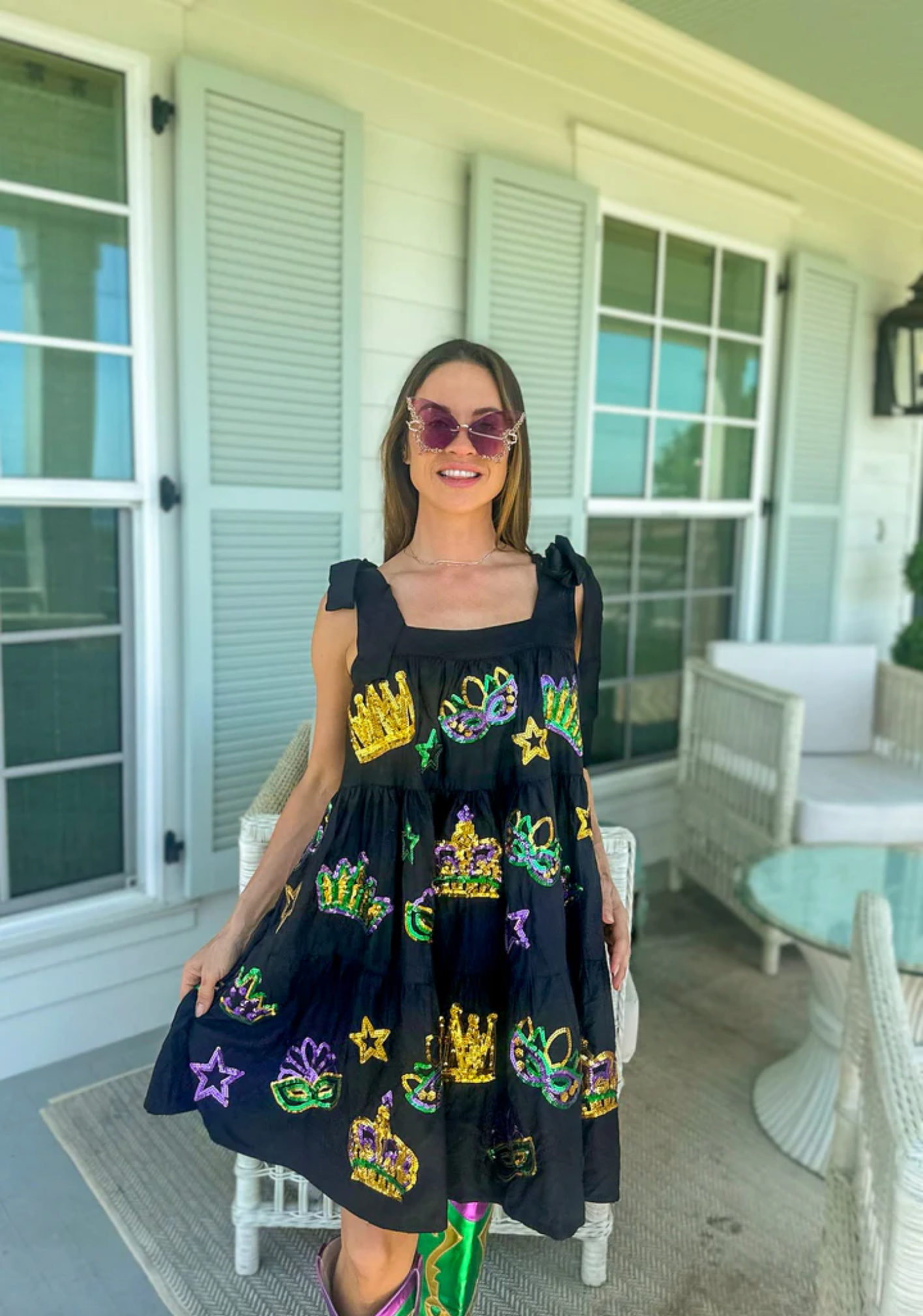 Black Mardi Gras Sequin Icons Dress