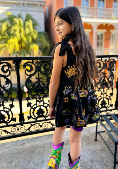 Black Mardi Gras Sequin Icons Dress, Kids