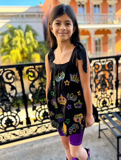 Black Mardi Gras Sequin Icons Dress, Kids
