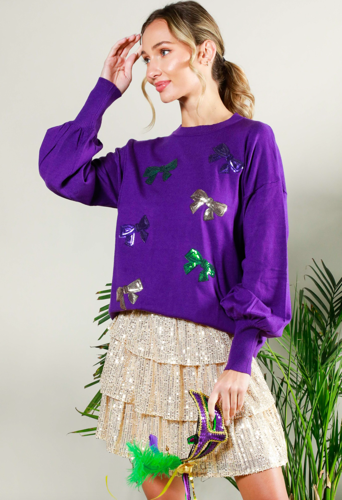 Mardi Gras Sequin Bows Sweater