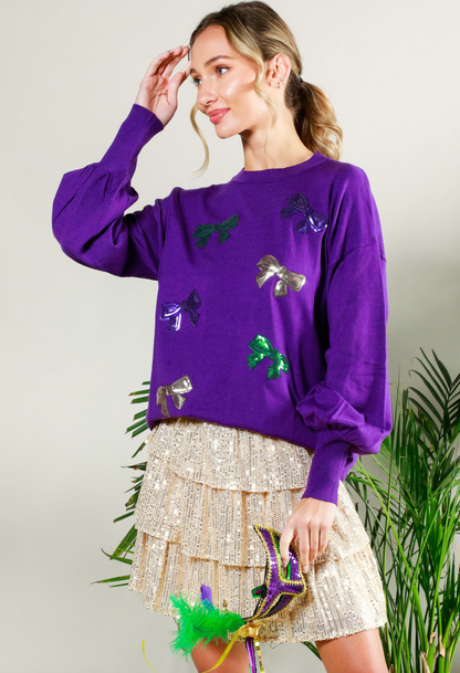 Mardi Gras Sequin Bows Sweater