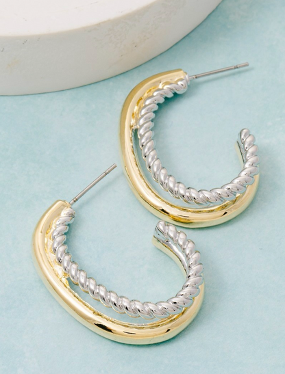 Two Tone Oval Layered Hoop Earrings