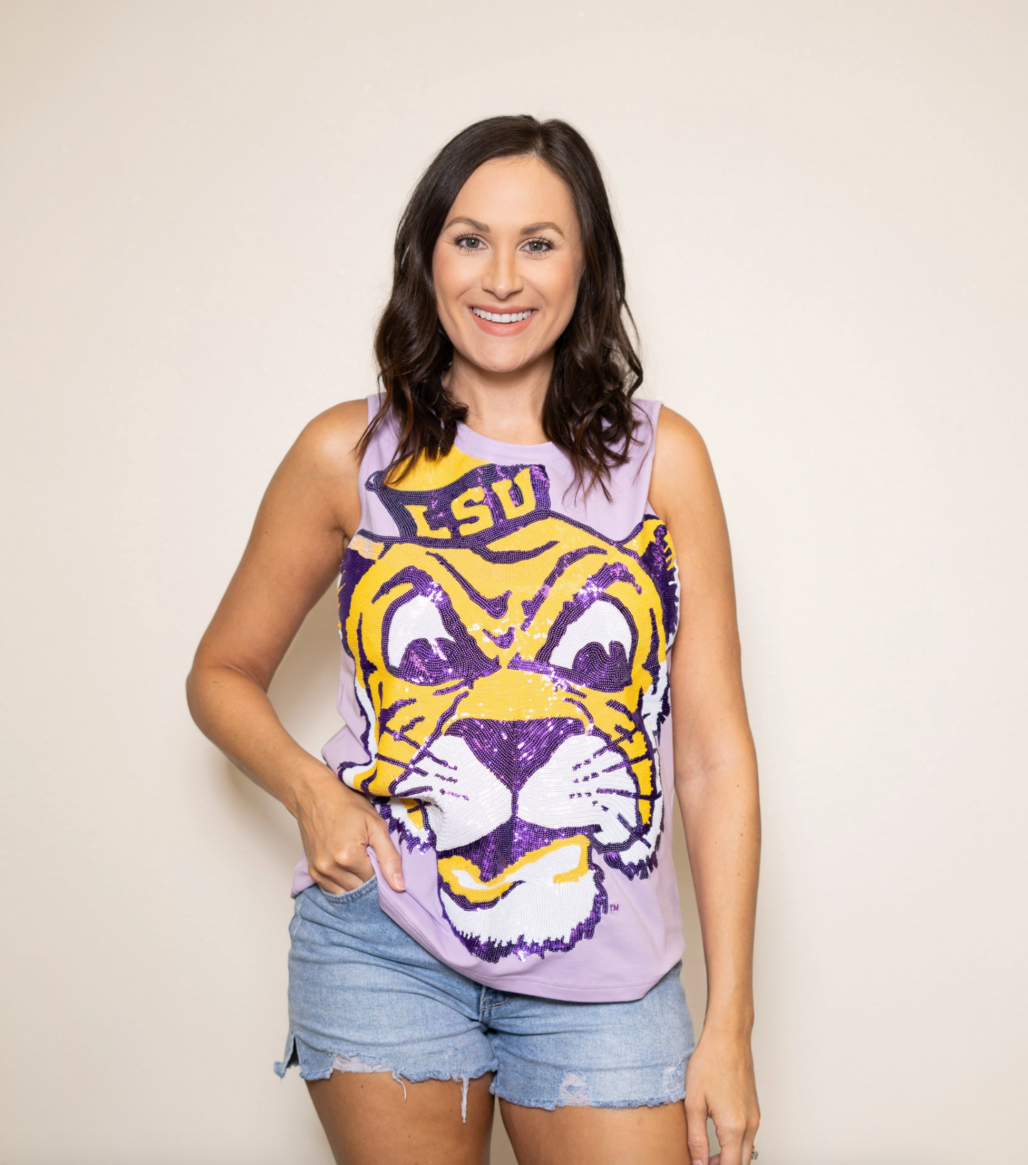 Vintage Mike Tiger Face Sequin Tank Top