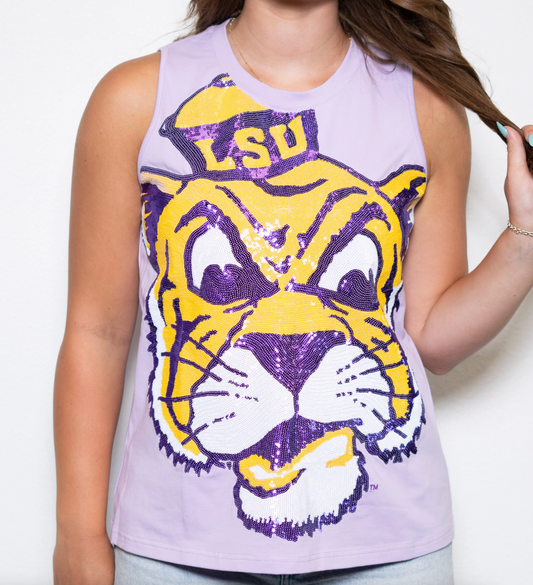 Vintage Mike Tiger Face Sequin Tank Top