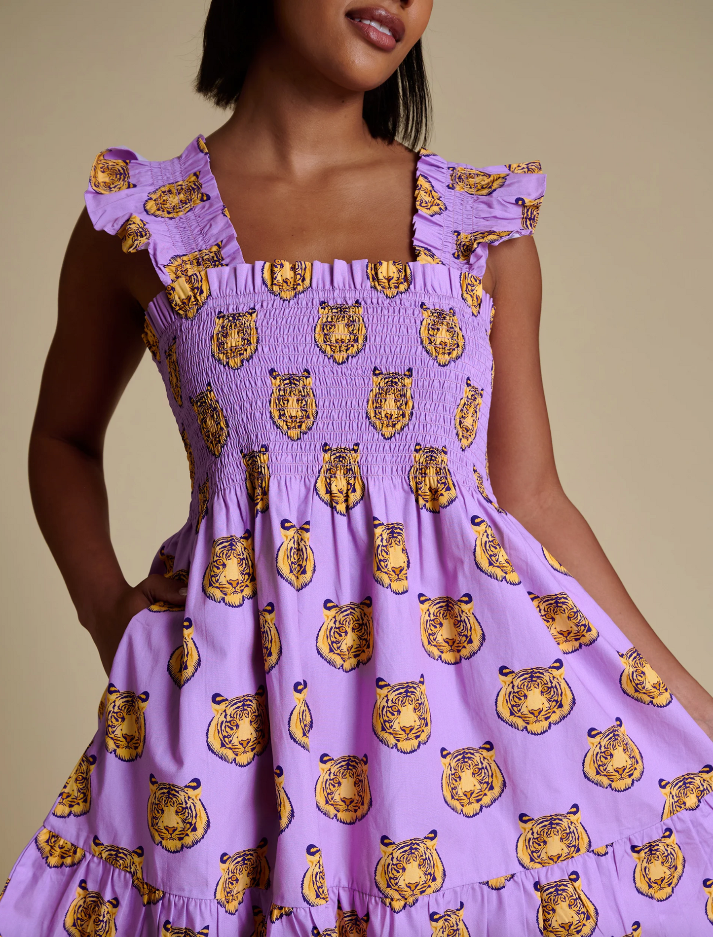 Tiger Face Smocked Dress
