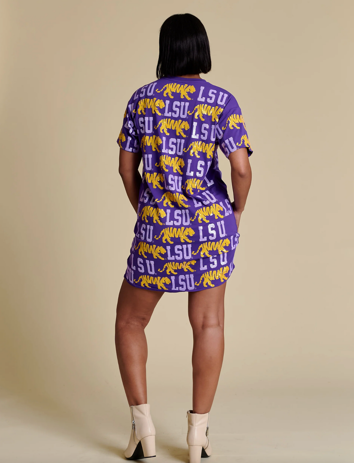 Purple & Gold Sequin Repeat T-Shirt Dress