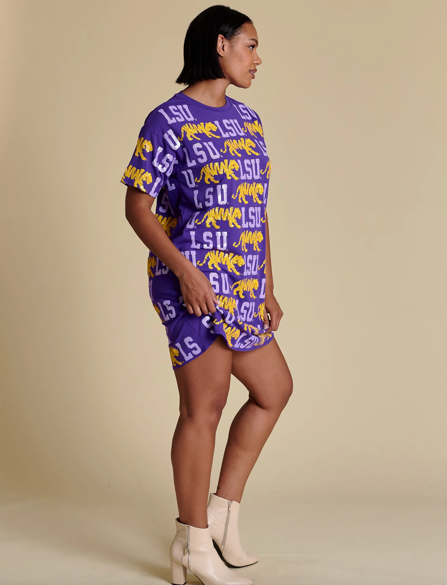Purple & Gold Sequin Repeat T-Shirt Dress