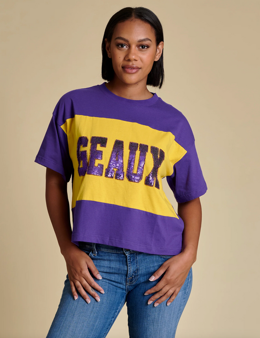 Geaux Sequin Color Block Top
