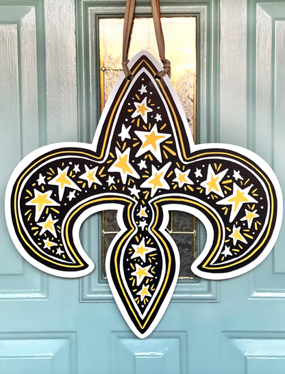 Black & Gold Fleur de Lis Star Door Hanger