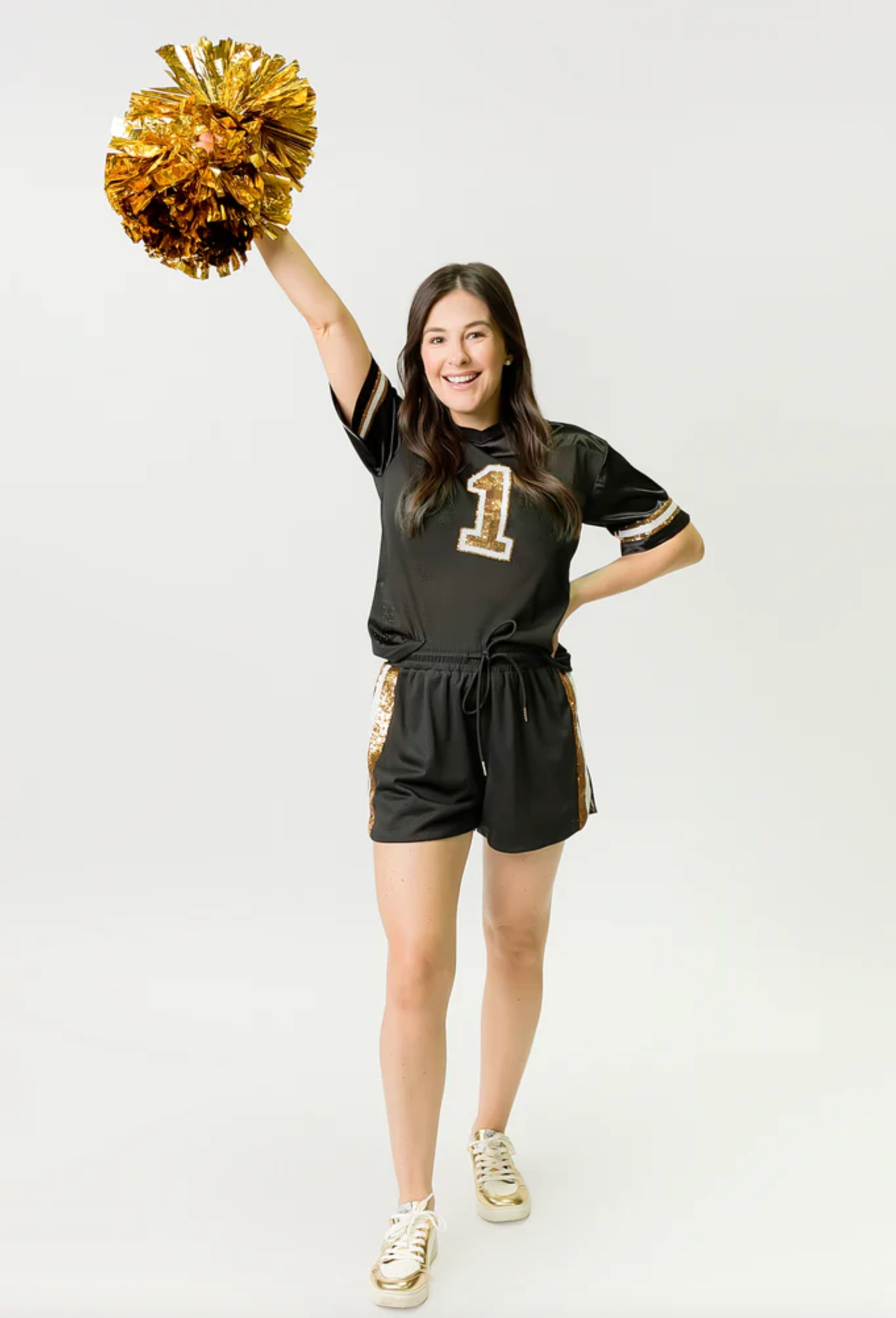 Sequin Crop Jersey, Black & Gold
