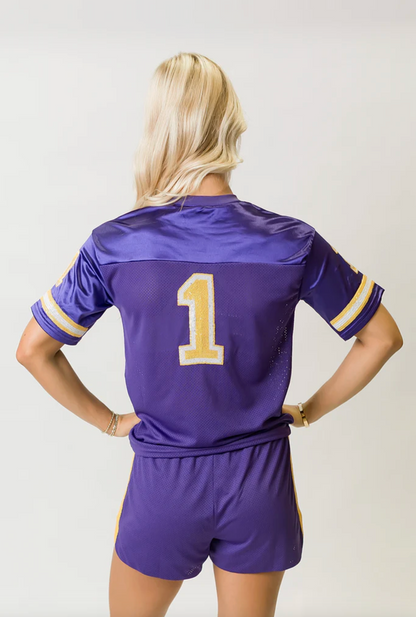 Sequin Crop Jersey, Purple & Gold