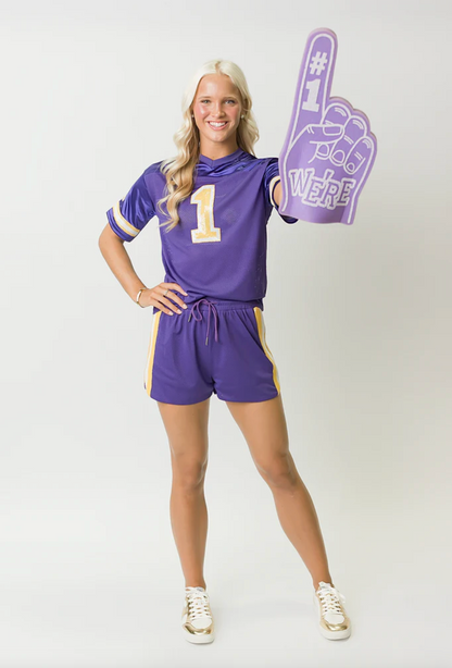Sequin Crop Jersey, Purple & Gold