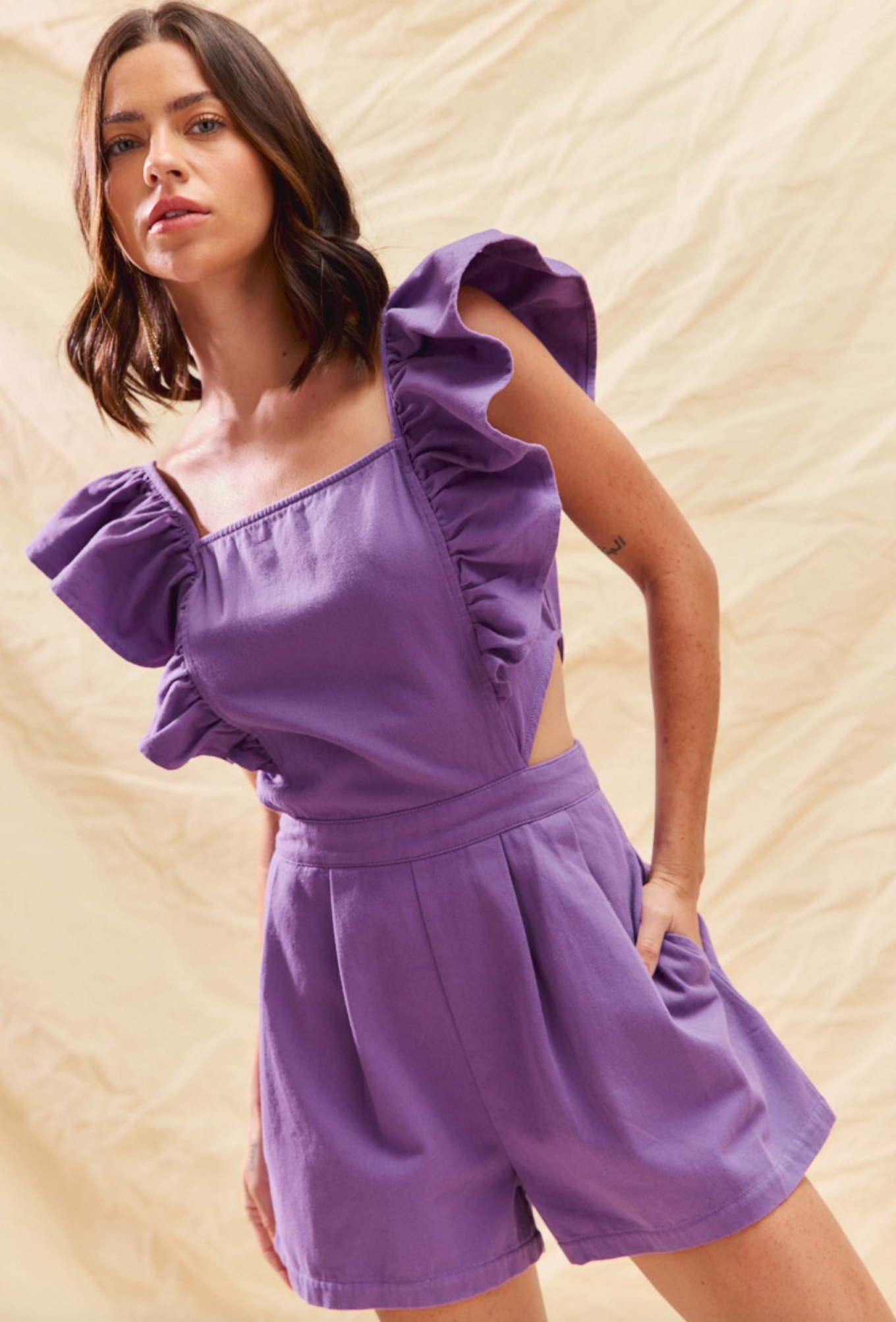 Game Day Cut Out Romper, Purple