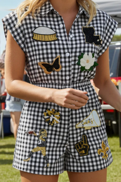 Gingham Black & Gold Romper