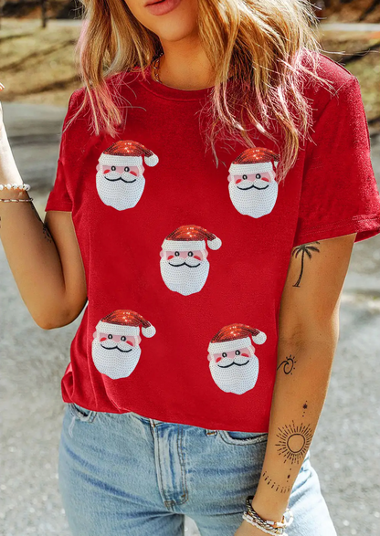 Sequin Santa Cuff Sleeve Top