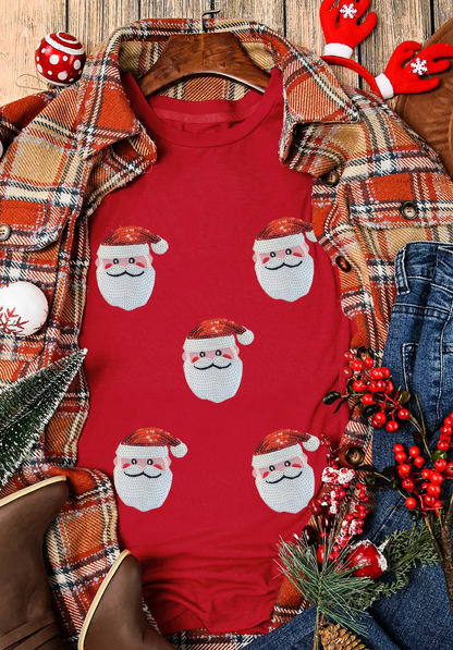Sequin Santa Cuff Sleeve Top