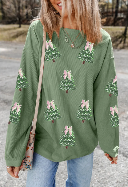 Sequin Tree Corduroy Sweatshirt