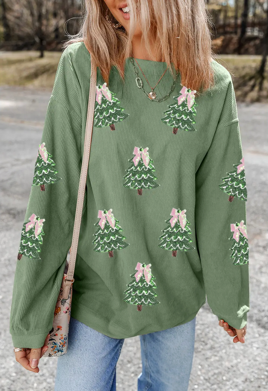 Sequin Tree Corduroy Sweatshirt