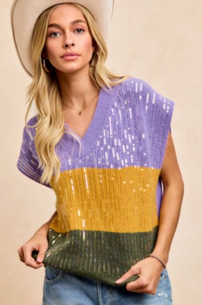 Purple Green & Gold Sequin Sweater Vest