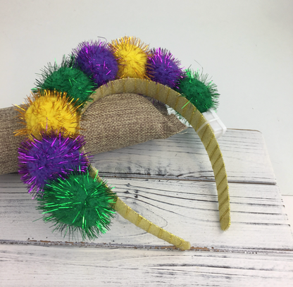 Mardi Gras Pompom Light Up Headband