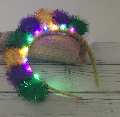 Mardi Gras Pompom Light Up Headband