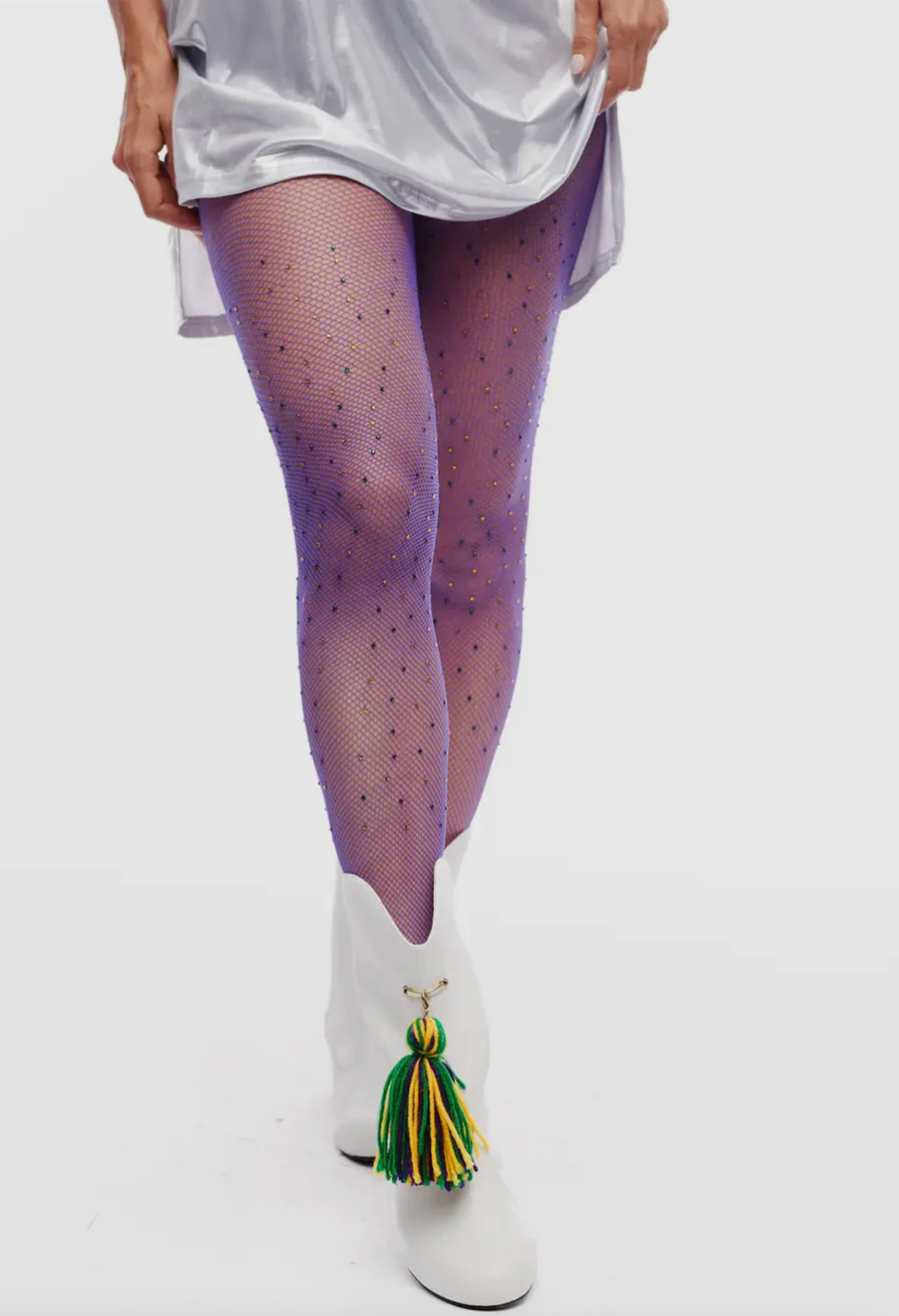 Mardi Gras Rhinestone Fishnet Tights