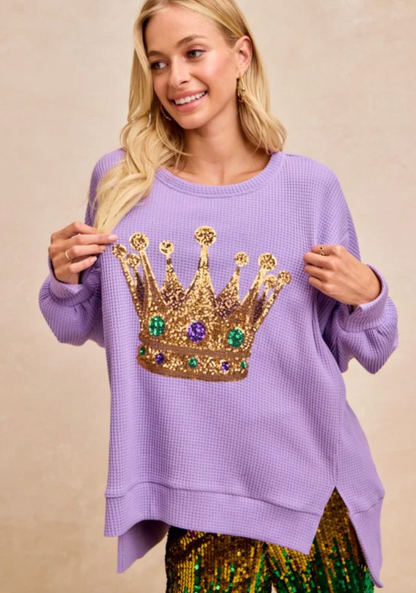 Sequin Crown Oversized Waffle Top