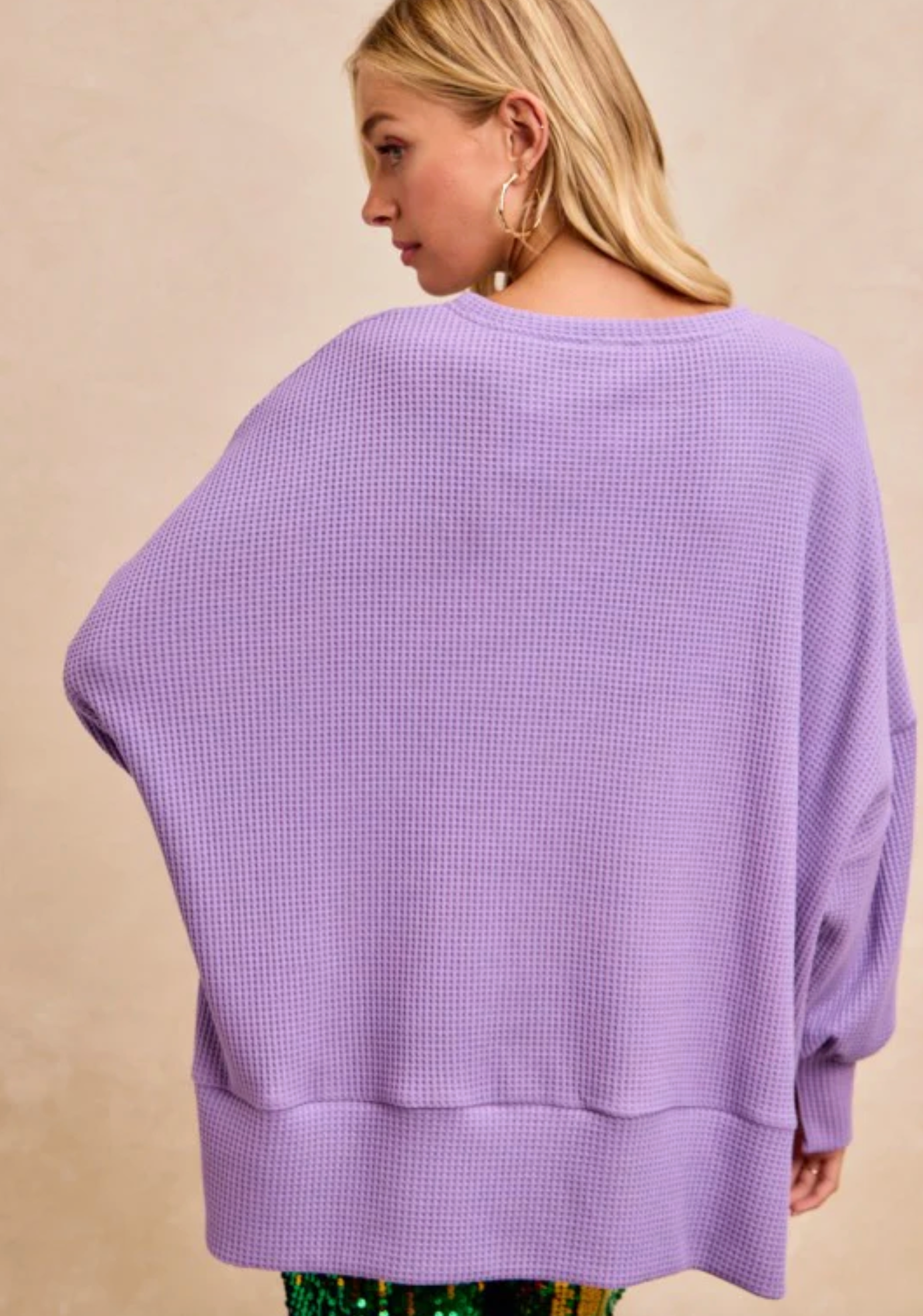 Sequin Crown Oversized Waffle Top