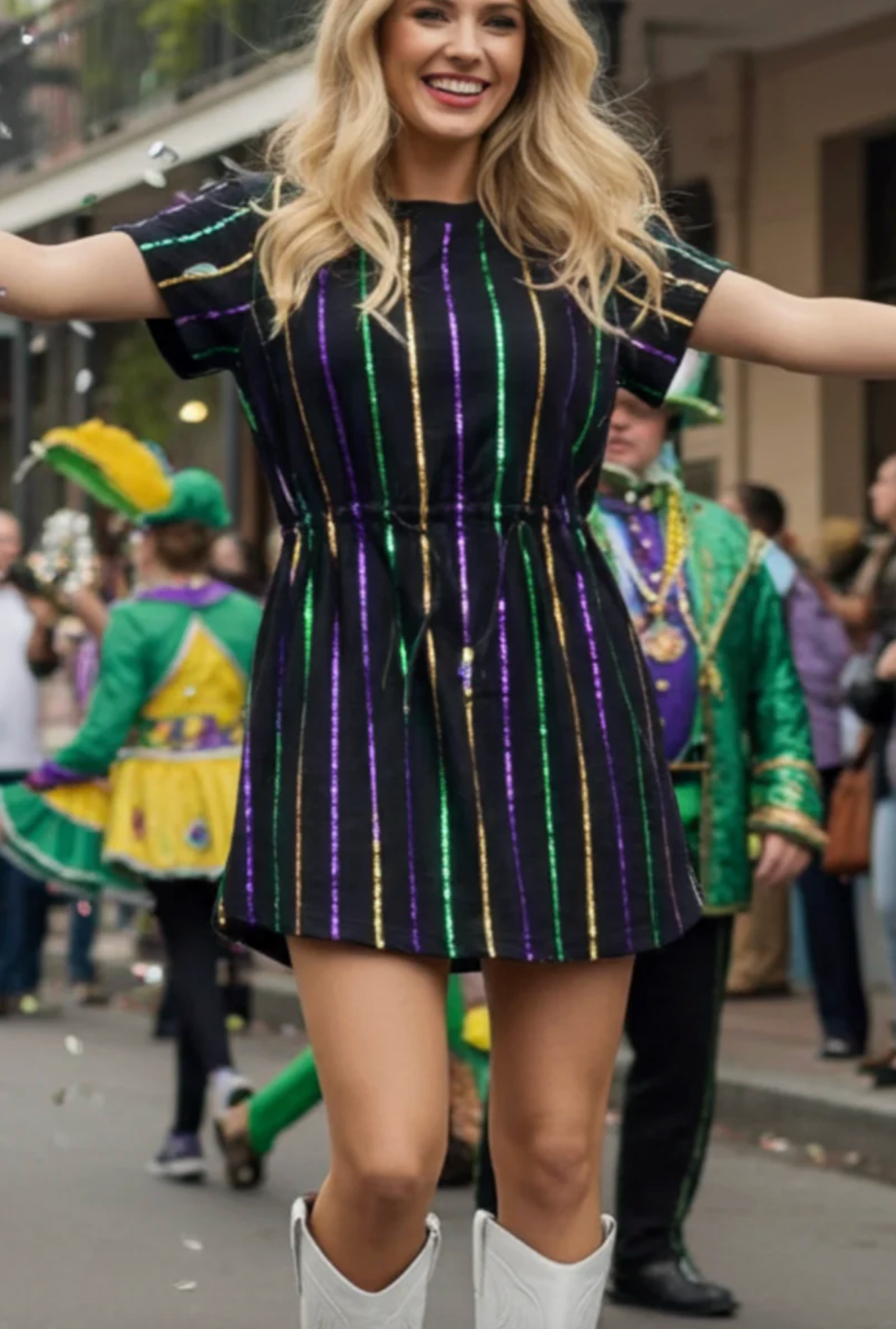 Mardi Gras Sequin Stripe Dress