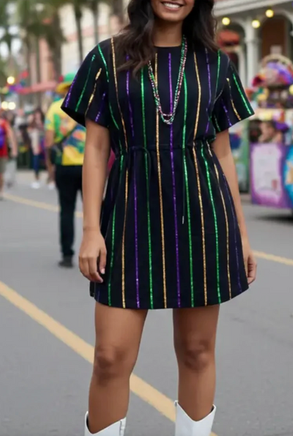 Mardi Gras Sequin Stripe Dress